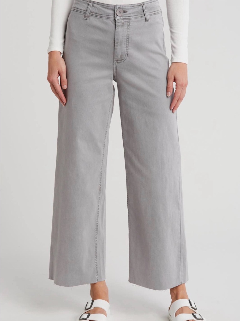 Wide Leg Women's Jeans - Light Gray